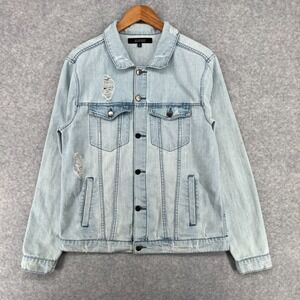 Elwood Denim Jacket Mens Large Light Wash Trucker Distressed Jean